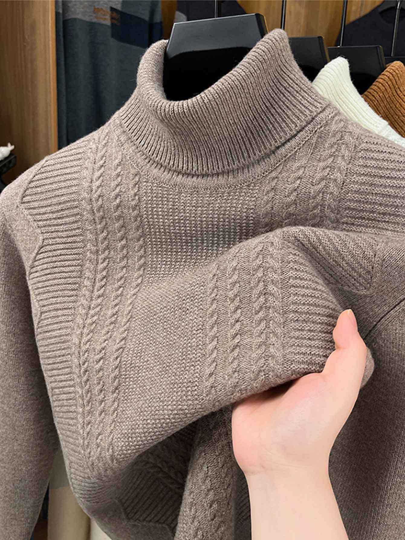 Mens 100 Percent Wool Heavyweight Winter Coat And Sweater With High Neck Turtleneck