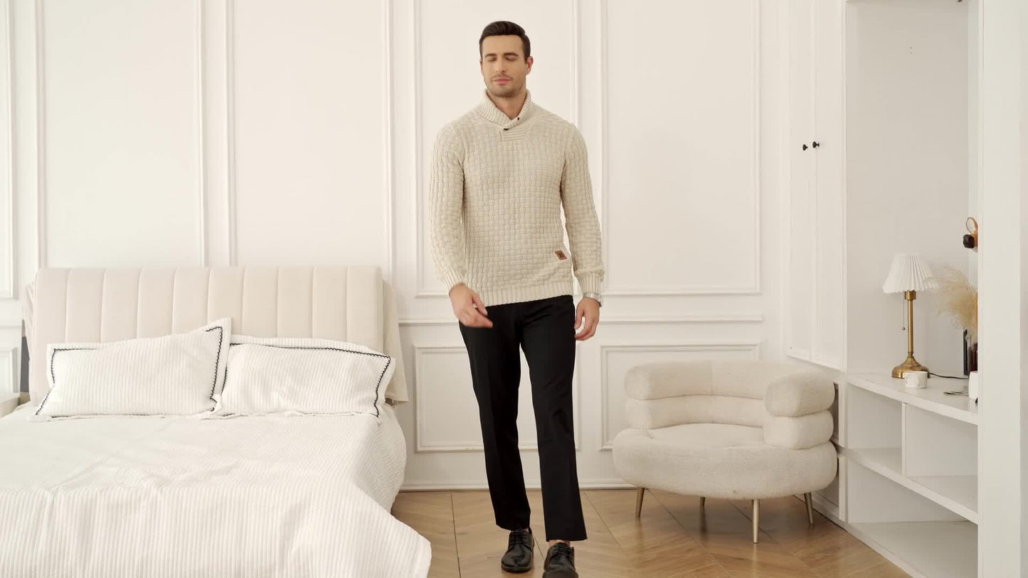 Mens Waffle Knit Sweater Coat With Lapel Collar Button Up For Office And Business Casual Wear