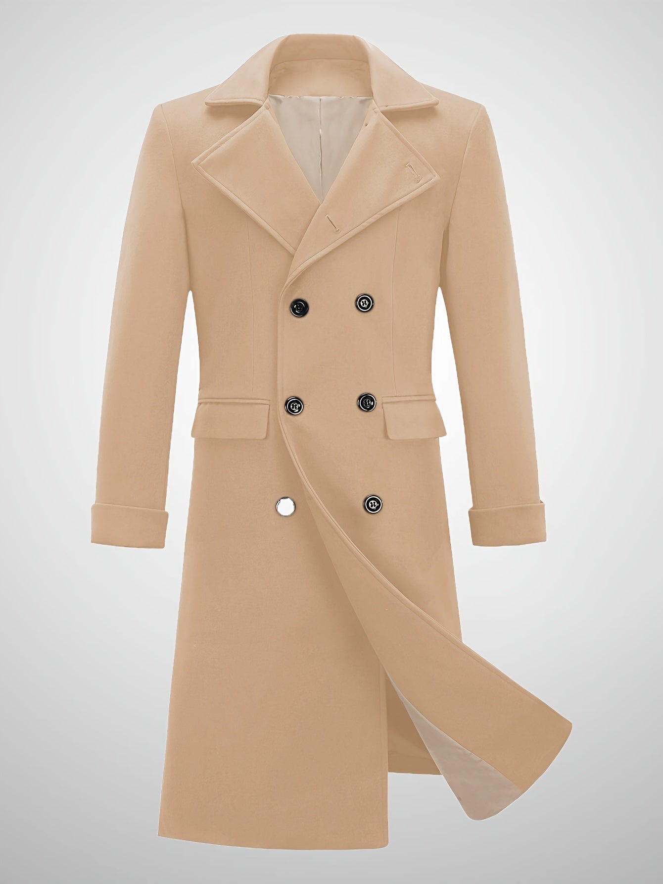 Mens Classic Long Trench Coat Double Breasted Pea Coat Warm Winter Overcoat With Pockets