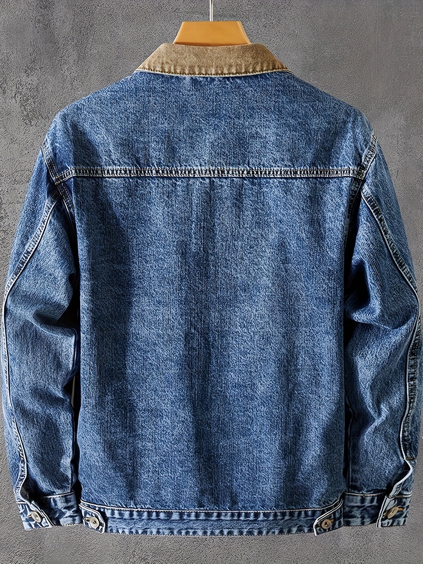 Men's Vintage Distressed Denim Jacket With Multi Pocket Design Deconstructed Collar And Single Breasted Button Front