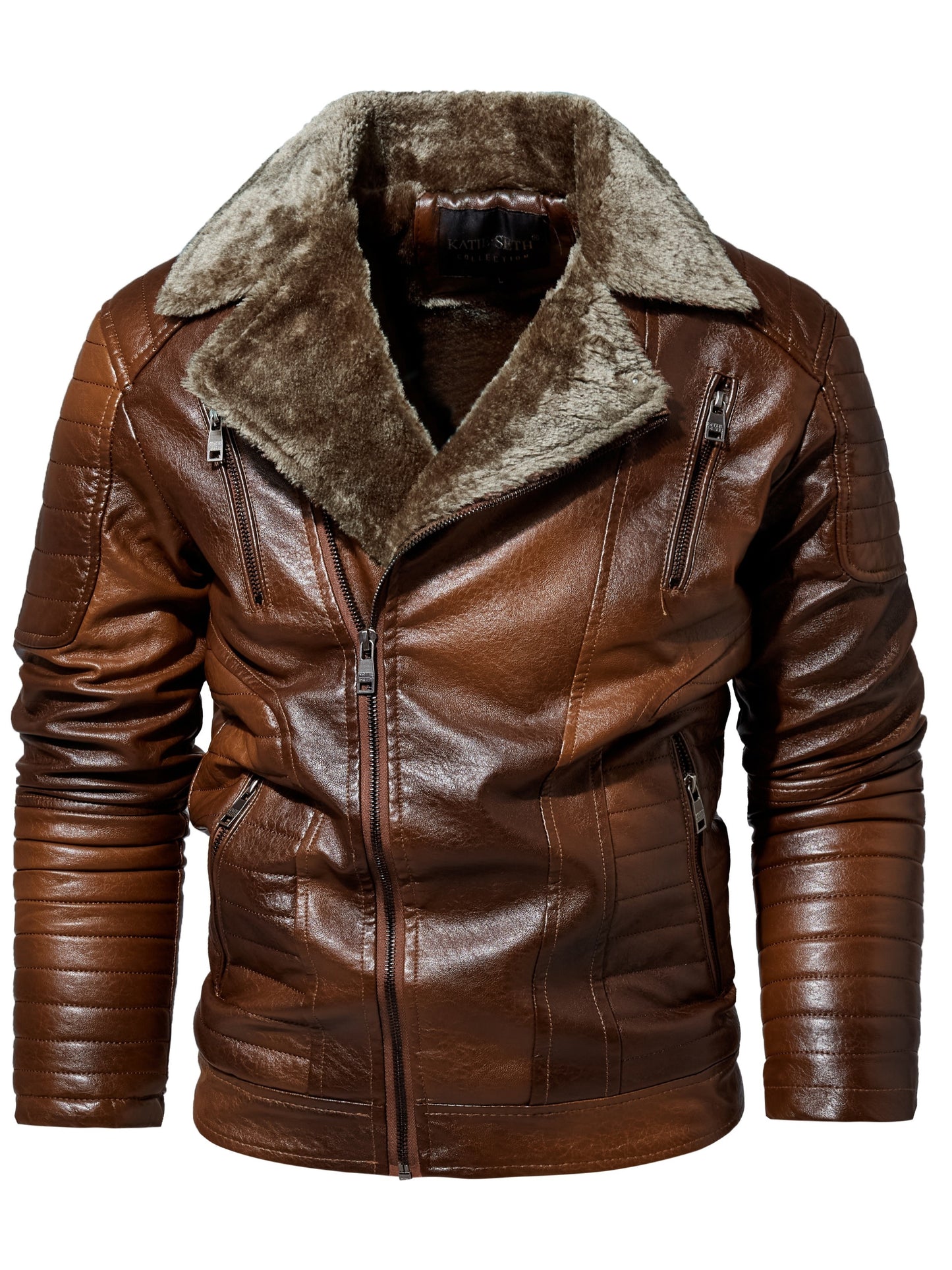 Men PU Leather Jacket With Lapel Collar Fashion Trend