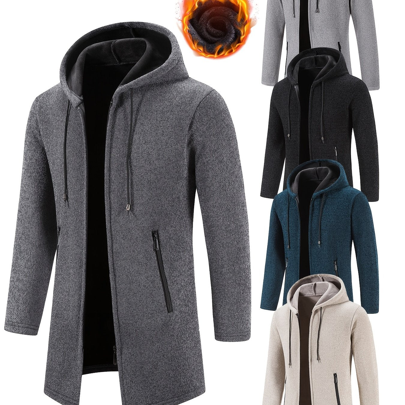 Men's Fleece Lined Zip Up Hoodie Jacket With Pockets Slim Fit Coat For Cold Weather Outerwear