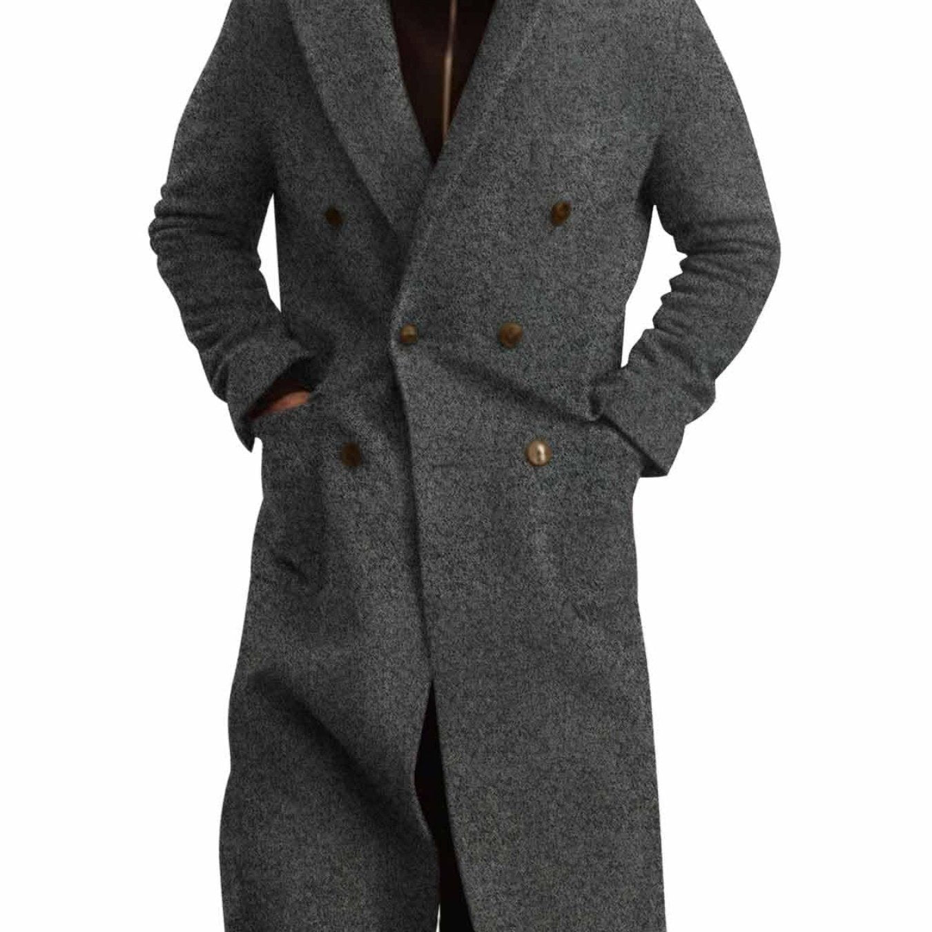 Men's Classic Double Breasted Trench Coat With Notched Lapel And Warm Polyester Lining For Winter
