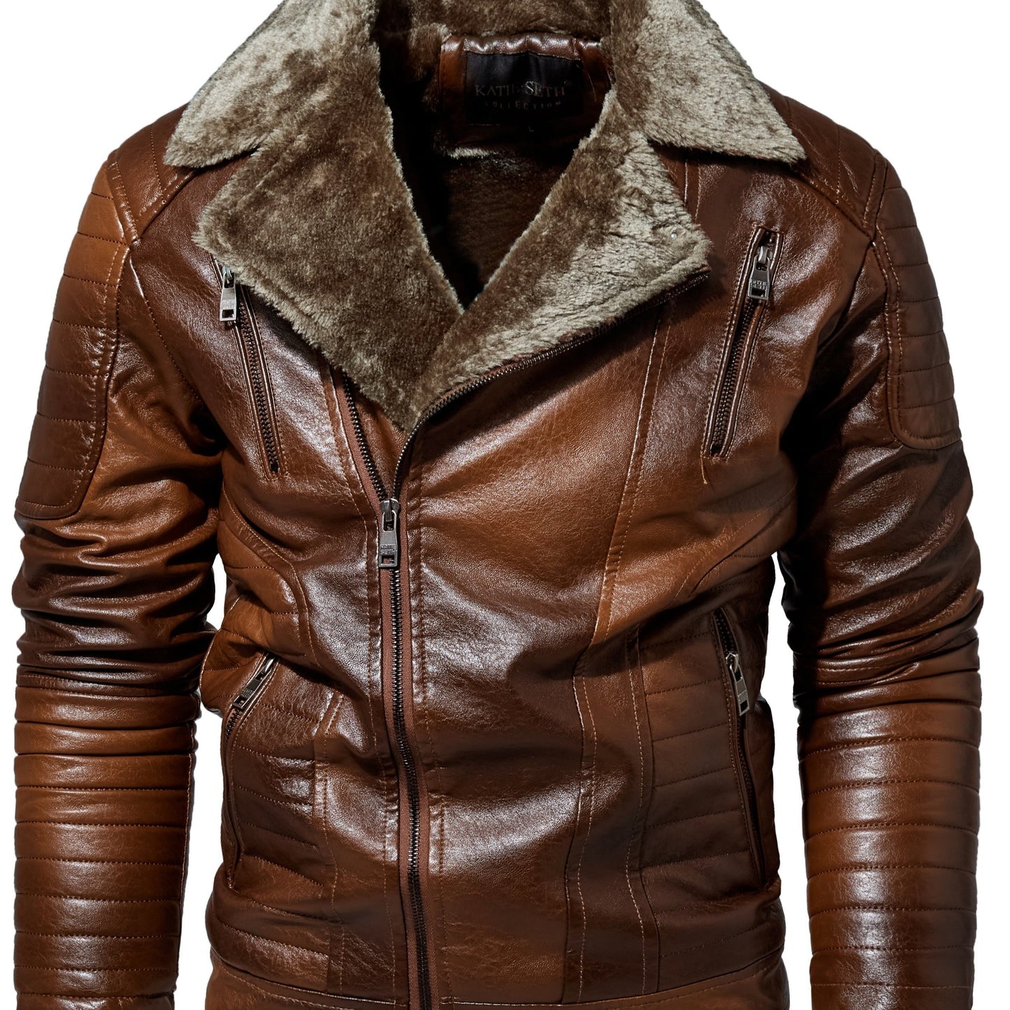 Men PU Leather Jacket With Lapel Collar Fashion Trend